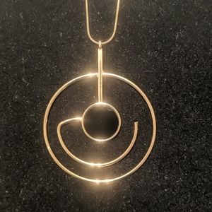 Dainty, Long Gold Chain w/ Gold & Black Pendant